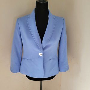 Kasper Petite Button Front Notch Collar Crepe Blue Jacket